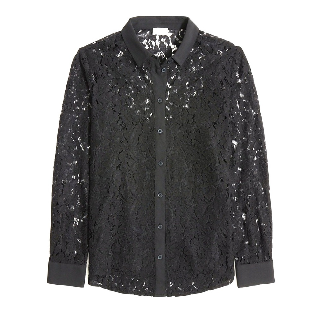 Black Lace Button-Front Women's Shirt